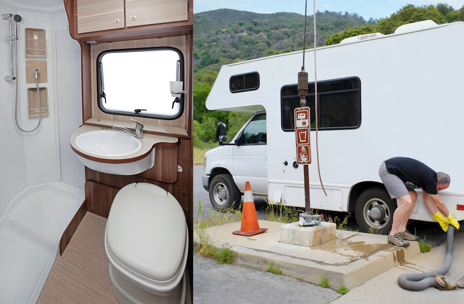 Portable RV/camper toilet and holding tank setup in Laramie, Wyoming