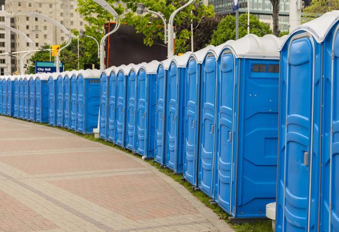 Seasonal porta potty units set up at a Laramie, Wyoming venue